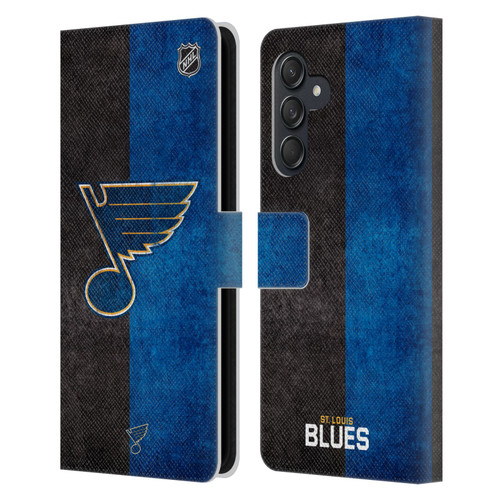 NHL St Louis Blues Half Distressed Leather Book Wallet Case Cover For Samsung Galaxy M55 5G