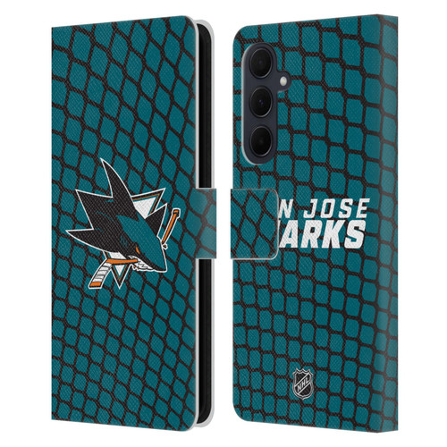 NHL San Jose Sharks Net Pattern Leather Book Wallet Case Cover For Samsung Galaxy A35 5G