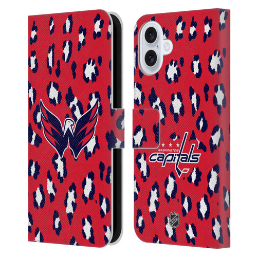 NHL Washington Capitals Leopard Patten Leather Book Wallet Case Cover For Apple iPhone 16 Plus
