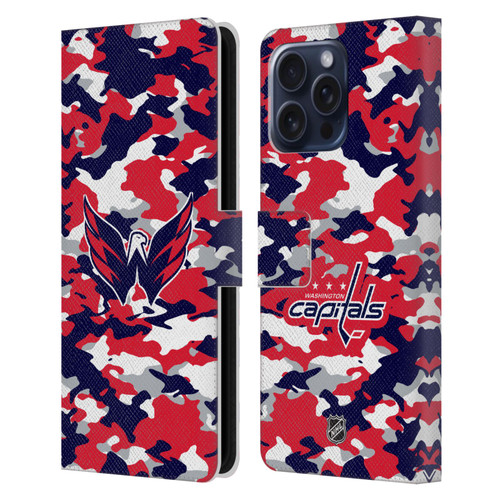 NHL Washington Capitals Camouflage Leather Book Wallet Case Cover For Apple iPhone 16 Pro Max