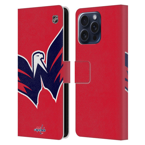 NHL Washington Capitals Oversized Leather Book Wallet Case Cover For Apple iPhone 16 Pro Max