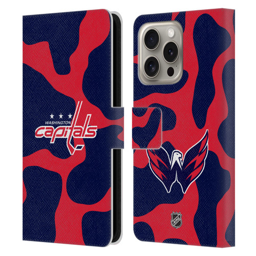 NHL Washington Capitals Cow Pattern Leather Book Wallet Case Cover For Apple iPhone 16 Pro