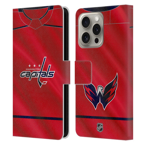 NHL Washington Capitals Jersey Leather Book Wallet Case Cover For Apple iPhone 16 Pro