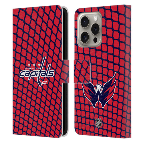 NHL Washington Capitals Net Pattern Leather Book Wallet Case Cover For Apple iPhone 16 Pro