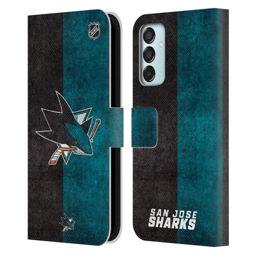 NHL San Jose Sharks Half Distressed Leather Book Wallet Case Cover For Samsung Galaxy M15/F15 5G