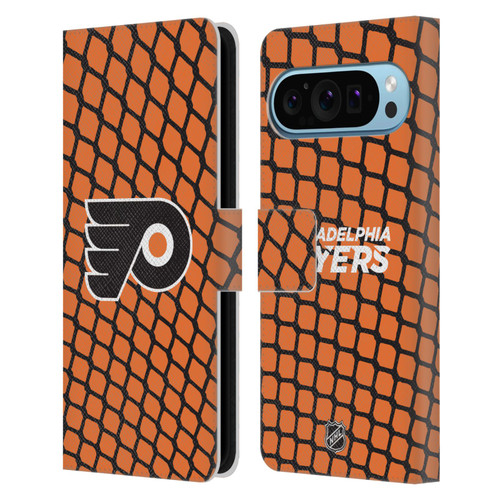NHL Philadelphia Flyers Net Pattern Leather Book Wallet Case Cover For Google Pixel 9 / Pixel 9 Pro