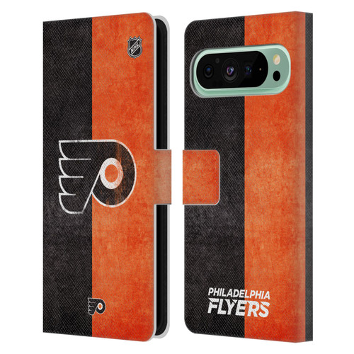 NHL Philadelphia Flyers Half Distressed Leather Book Wallet Case Cover For Google Pixel 9 Pro XL