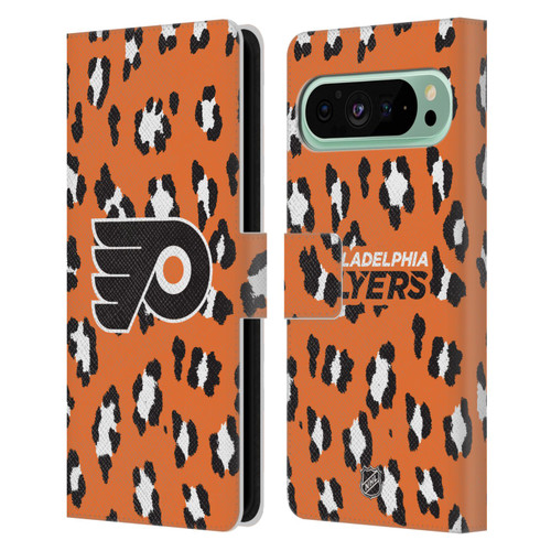 NHL Philadelphia Flyers Leopard Patten Leather Book Wallet Case Cover For Google Pixel 9 Pro XL