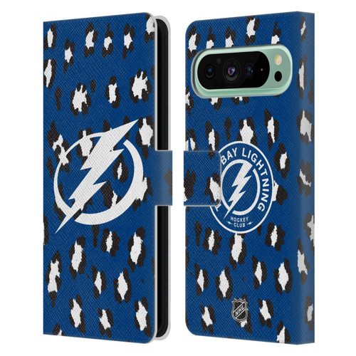 NHL Tampa Bay Lightning Leopard Patten Leather Book Wallet Case Cover For Google Pixel 9 Pro XL