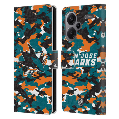 NHL San Jose Sharks Camouflage Leather Book Wallet Case Cover For Xiaomi Redmi Note 13 Pro Plus 5G