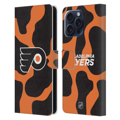 NHL Philadelphia Flyers Cow Pattern Leather Book Wallet Case Cover For Apple iPhone 16 Pro Max