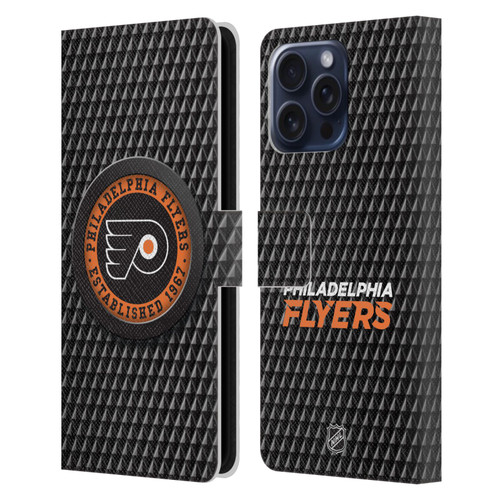 NHL Philadelphia Flyers Puck Texture Leather Book Wallet Case Cover For Apple iPhone 16 Pro Max
