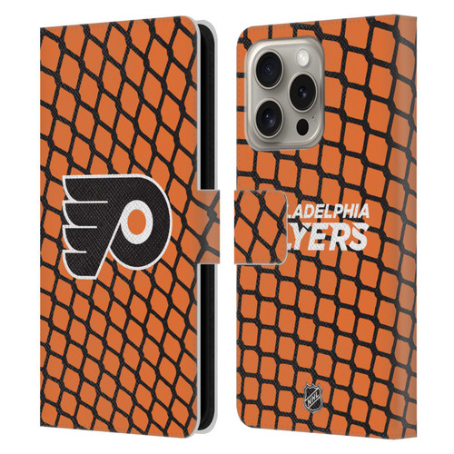 NHL Philadelphia Flyers Net Pattern Leather Book Wallet Case Cover For Apple iPhone 16 Pro