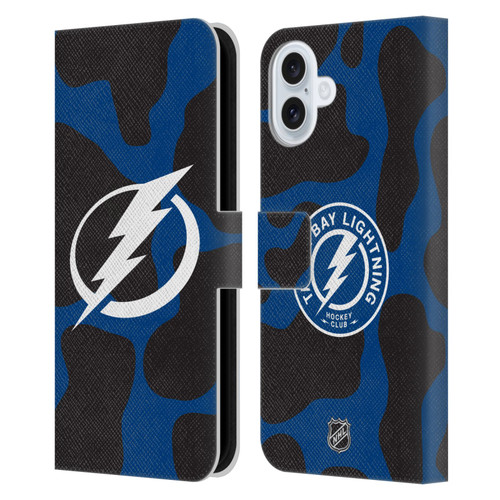 NHL Tampa Bay Lightning Cow Pattern Leather Book Wallet Case Cover For Apple iPhone 16 Plus