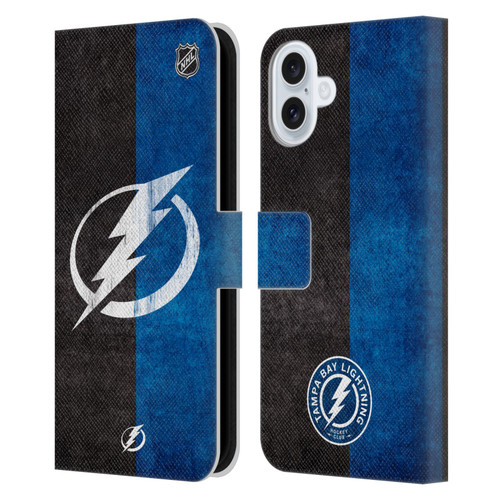 NHL Tampa Bay Lightning Half Distressed Leather Book Wallet Case Cover For Apple iPhone 16 Plus