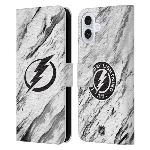 NHL Tampa Bay Lightning Marble Leather Book Wallet Case Cover For Apple iPhone 16 Plus