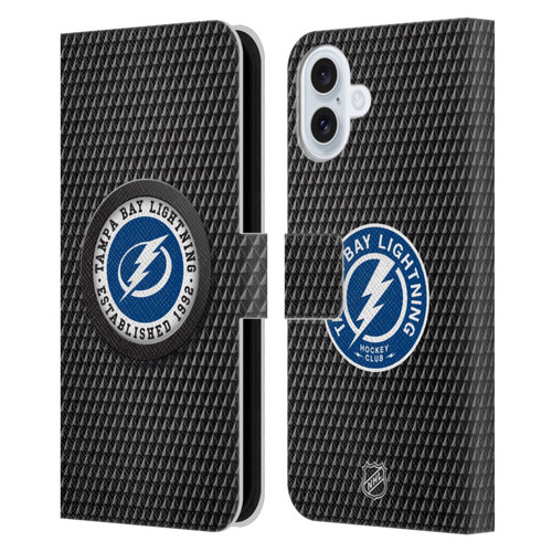 NHL Tampa Bay Lightning Puck Texture Leather Book Wallet Case Cover For Apple iPhone 16 Plus