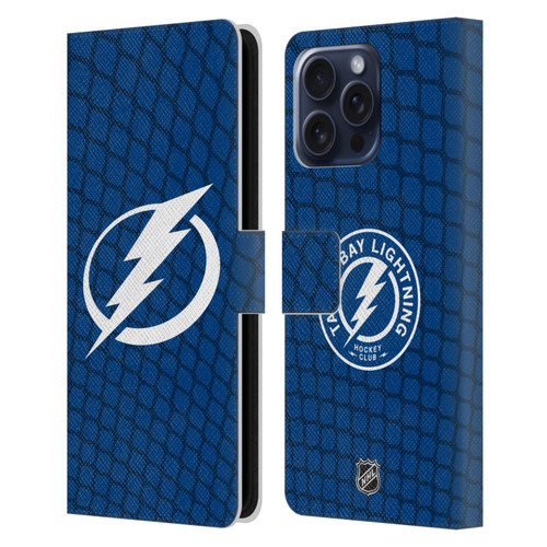 NHL Tampa Bay Lightning Net Pattern Leather Book Wallet Case Cover For Apple iPhone 16 Pro Max