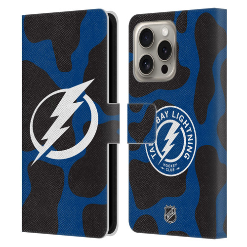 NHL Tampa Bay Lightning Cow Pattern Leather Book Wallet Case Cover For Apple iPhone 16 Pro