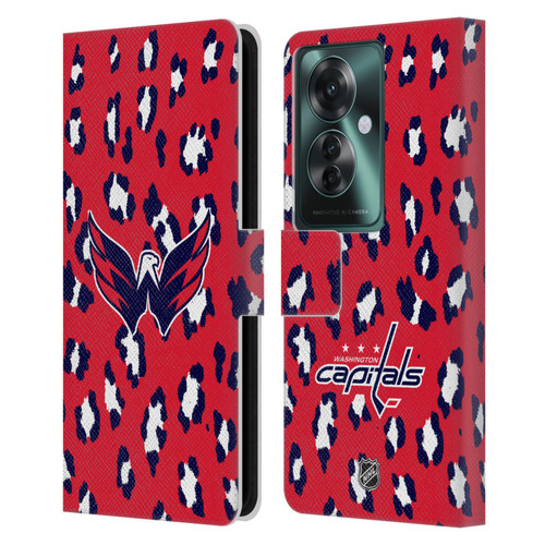 NHL Washington Capitals Leopard Patten Leather Book Wallet Case Cover For OPPO Reno11 F 5G / F25 Pro 5G