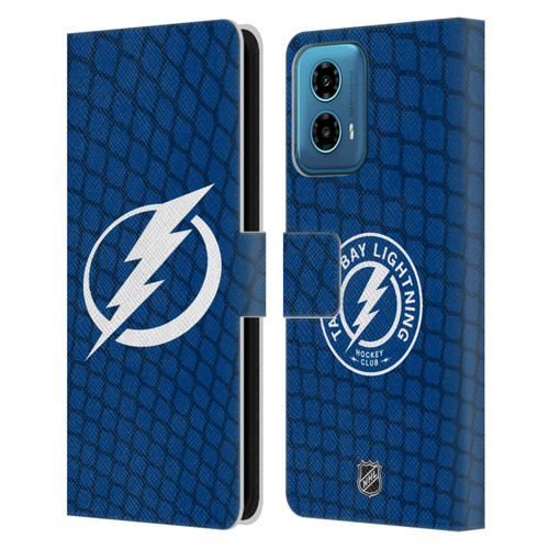 NHL Tampa Bay Lightning Net Pattern Leather Book Wallet Case Cover For Motorola Moto G34 5G