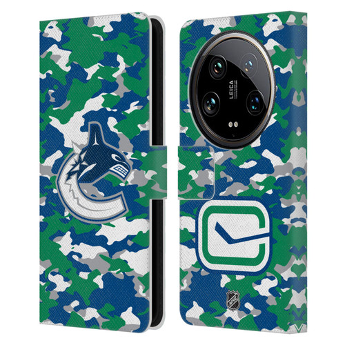 NHL Vancouver Canucks Camouflage Leather Book Wallet Case Cover For Xiaomi 14 Ultra