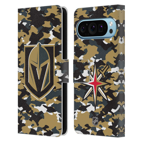 NHL Vegas Golden Knights Camouflage Leather Book Wallet Case Cover For Google Pixel 9 / Pixel 9 Pro