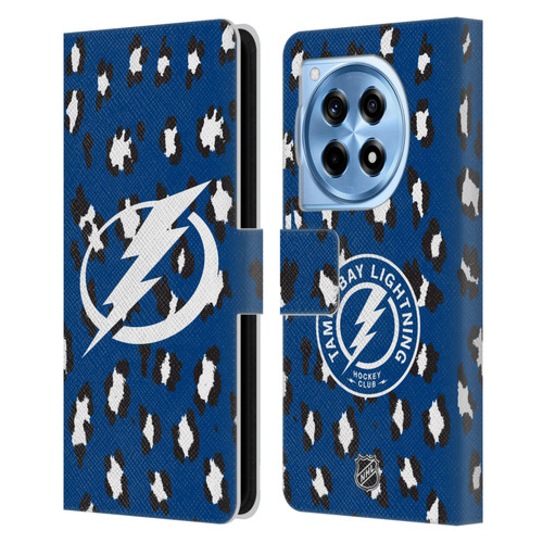 NHL Tampa Bay Lightning Leopard Patten Leather Book Wallet Case Cover For OnePlus 12R