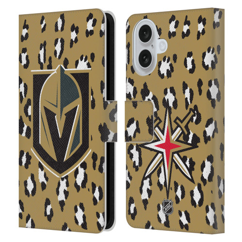 NHL Vegas Golden Knights Leopard Patten Leather Book Wallet Case Cover For Apple iPhone 16