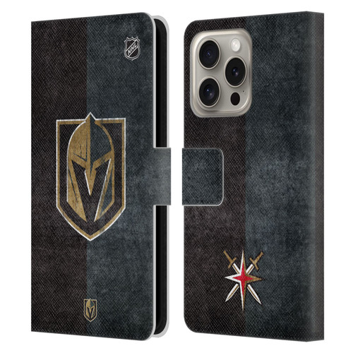 NHL Vegas Golden Knights Half Distressed Leather Book Wallet Case Cover For Apple iPhone 16 Pro