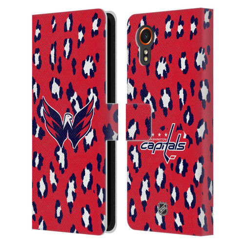 NHL Washington Capitals Leopard Patten Leather Book Wallet Case Cover For Samsung Galaxy Xcover7 5G