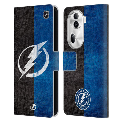 NHL Tampa Bay Lightning Half Distressed Leather Book Wallet Case Cover For OPPO Reno11