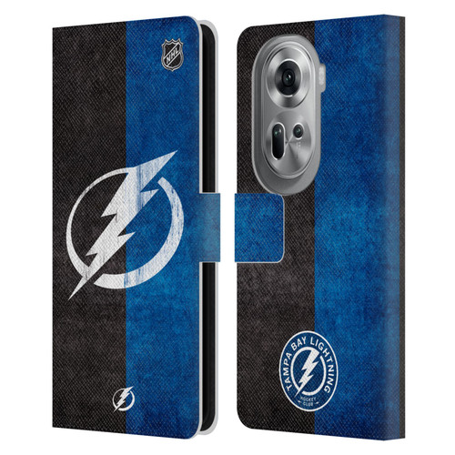 NHL Tampa Bay Lightning Half Distressed Leather Book Wallet Case Cover For OPPO Reno11 Pro