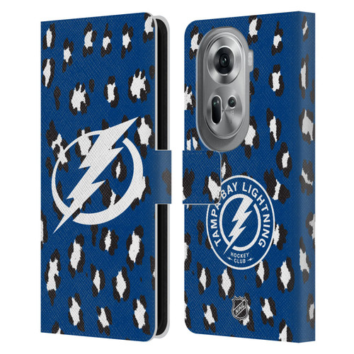 NHL Tampa Bay Lightning Leopard Patten Leather Book Wallet Case Cover For OPPO Reno11 Pro