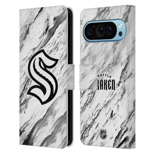 NHL Seattle Kraken Marble Leather Book Wallet Case Cover For Google Pixel 9 / Pixel 9 Pro