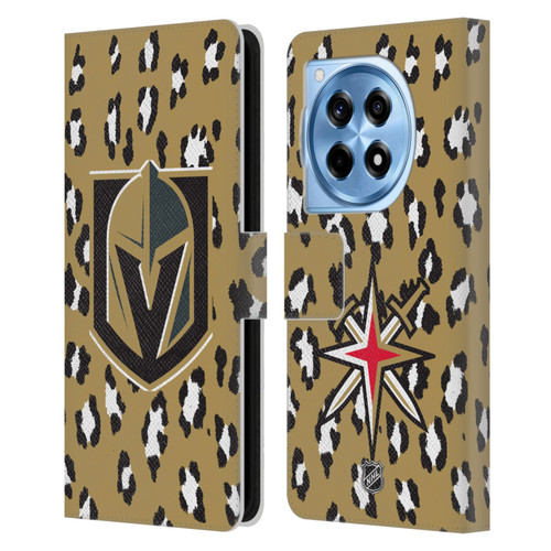 NHL Vegas Golden Knights Leopard Patten Leather Book Wallet Case Cover For OnePlus 12R