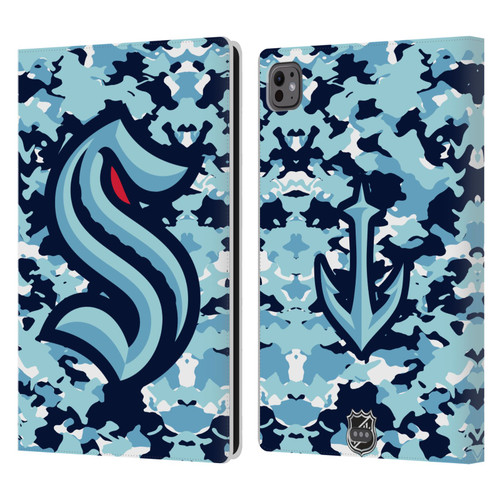 NHL Seattle Kraken Camouflage Leather Book Wallet Case Cover For Apple iPad Pro 11 M4 2024