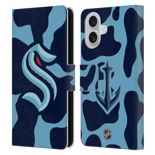 NHL Seattle Kraken Cow Pattern Leather Book Wallet Case Cover For Apple iPhone 16