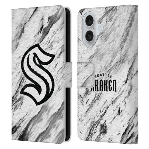 NHL Seattle Kraken Marble Leather Book Wallet Case Cover For Apple iPhone 16