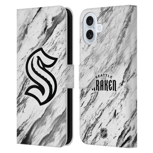 NHL Seattle Kraken Marble Leather Book Wallet Case Cover For Apple iPhone 16 Plus