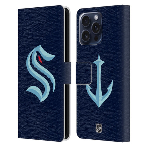 NHL Seattle Kraken Plain Leather Book Wallet Case Cover For Apple iPhone 16 Pro Max