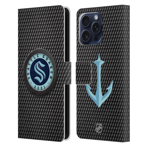 NHL Seattle Kraken Puck Texture Leather Book Wallet Case Cover For Apple iPhone 16 Pro Max