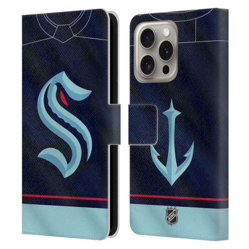 NHL Seattle Kraken Jersey Leather Book Wallet Case Cover For Apple iPhone 16 Pro