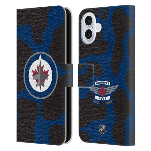 NHL Winnipeg Jets Cow Pattern Leather Book Wallet Case Cover For Apple iPhone 16 Plus