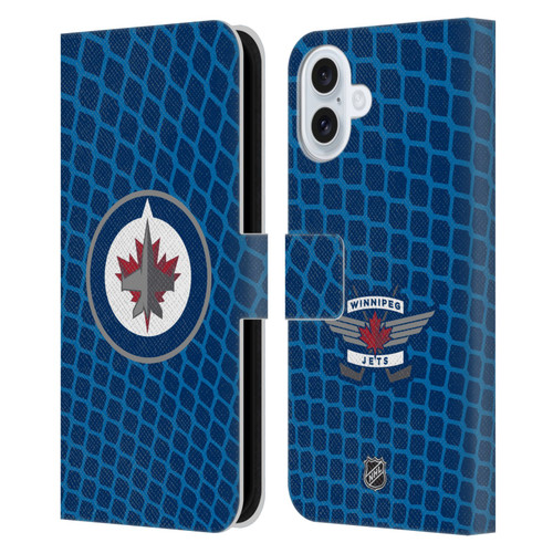 NHL Winnipeg Jets Net Pattern Leather Book Wallet Case Cover For Apple iPhone 16 Plus
