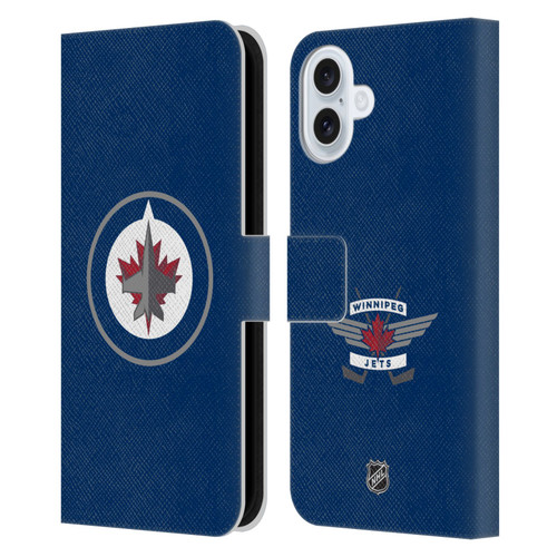 NHL Winnipeg Jets Plain Leather Book Wallet Case Cover For Apple iPhone 16 Plus