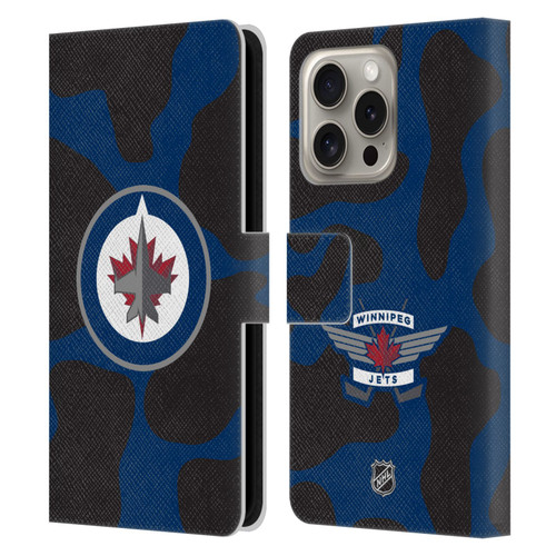 NHL Winnipeg Jets Cow Pattern Leather Book Wallet Case Cover For Apple iPhone 16 Pro