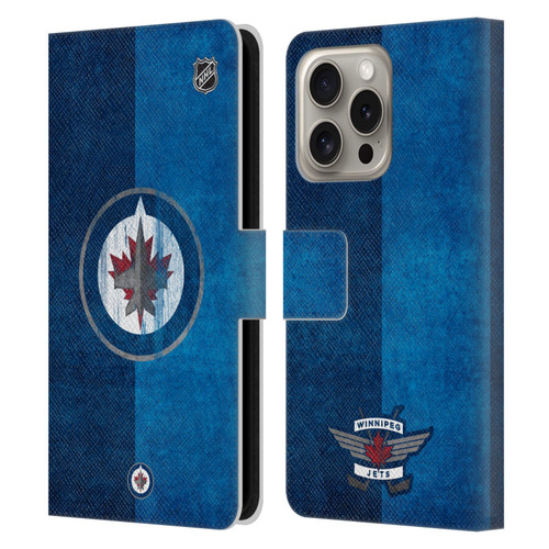 NHL Winnipeg Jets Half Distressed Leather Book Wallet Case Cover For Apple iPhone 16 Pro