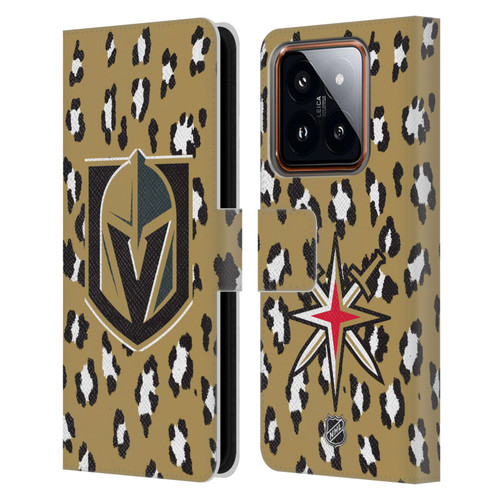 NHL Vegas Golden Knights Leopard Patten Leather Book Wallet Case Cover For Xiaomi 14