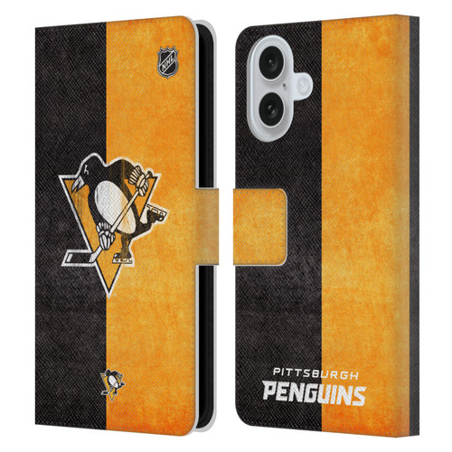 NHL Pittsburgh Penguins Half Distressed Leather Book Wallet Case Cover For Apple iPhone 16
